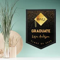 Graduation party 2025 graduate black gold cap pennant
