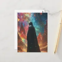 Surreal fantasy landscape and person postcard