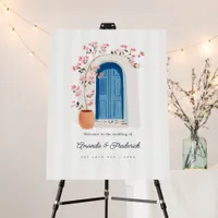 Santorini Blue Door Bougainvillea Wedding Welcome Foam Board