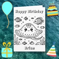 Birthday Stingray | Kid's Coloring Page Card