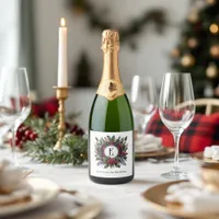 Vintage Rich Plaid Monogram Christmas Holiday Sparkling Wine Label