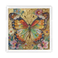Beautiful Impasto Butterfly and Flowers   Acrylic Tray