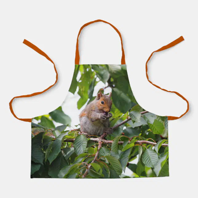 Cute Cherry Picking Eastern Grey Squirrel Apron