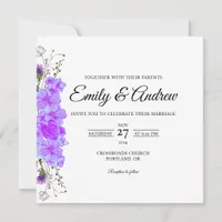 Purple Foliage Floral Watercolor Square Wedding Invitation
