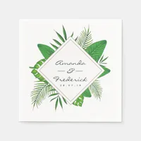 Watercolor Tropical Leaves Beach Wedding Napkins