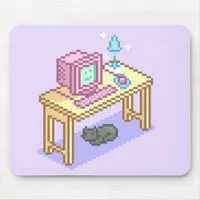 Geeky Girly Purple Pixel Art Computer Mouse Pad