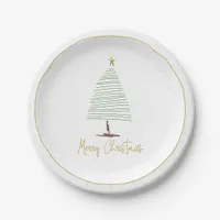 Simplistic Christmas Tree Gold Text Line Holiday Paper Plates