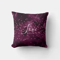 Purple Elegant Pink Hearts White Script Love  Throw Pillow