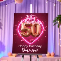 Vibrant Rose Gold and Pink Neon 50th Birthday Foam Board