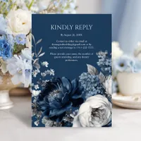 Modern Blues & Gray Floral Wedding RSVP Card