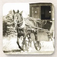 Horse and Buggy Sepia Beverage Coaster