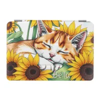Cute Napping Kitten and Sunflowers Personalized iPad Mini Cover