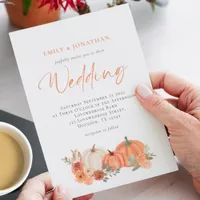 Orange Pumpkins Autumn Florals Wedding Invitation