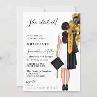 Modern Minimalist Photo She Did It Graduation Invitation