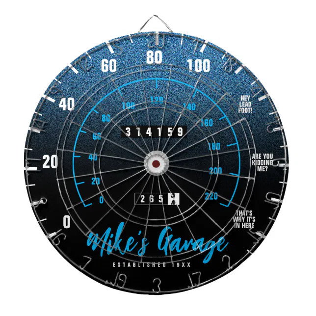 Funny Manly Car Odometer Speedometer Blue Glitter Dart Board