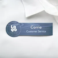 Navy Blue Wood Business Logo Employee Name Tag