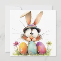 Quirky Bunny with Decorated Eggs Easter Greeting Card
