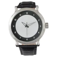 Mens Vintage Black Leather Strap Watch WH-BLK