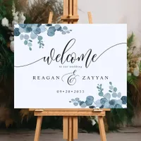 Dusty Blue Eucalyptus Greenery Wedding Welcome Foam Board