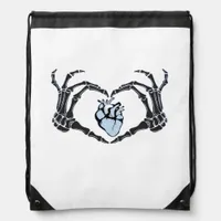 Skeleton Heart Hands Classic Design For Halloween Drawstring Bag