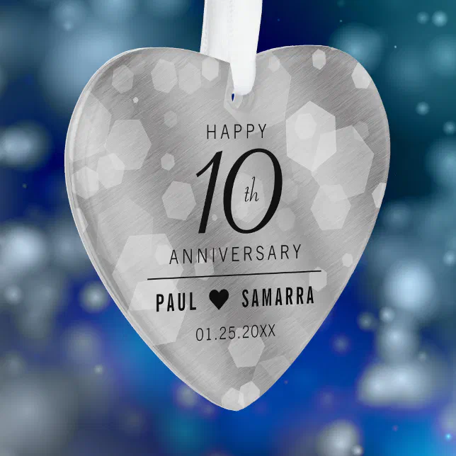 Elegant 10th Tin Wedding Anniversary Acrylic Ornament