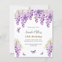 Wisteria purple butterfly birthday invitation
