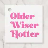 Older Wiser Hotter Hot Pink Retro Birthday Party Favor Tags