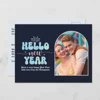 Cosmic Ice New Year Retro Modern Blue Photo Holiday Postcard