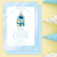 Sweet Celebration Blue Cupcake 1st Birthday Party Invitation
