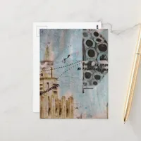Unique Building Abstract Mixed Media Collage Postcard