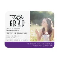 Purple and White Graduate Party Invite Magnet