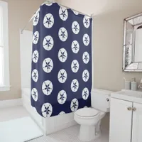 Coastal Bathroom Blue White Sand Dollar Sea Shell Shower Curtain