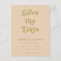 Retro Groovy 70s Cute Green Save The Date Announcement Postcard