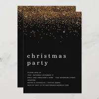 Elegant Gold Glitter Christmas Party Black Invitation