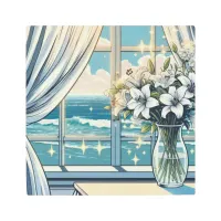 Pretty Ocean View and Vase of Flowers  Metal Print