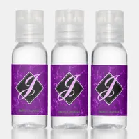 Elegant Purple Marble Diamond Initial Script Hand Sanitizer