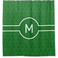 Green Hexagons with Central Monogram Geometric Shower Curtain