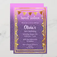 Sweet 16th birthday party purple pink violet gold invitation