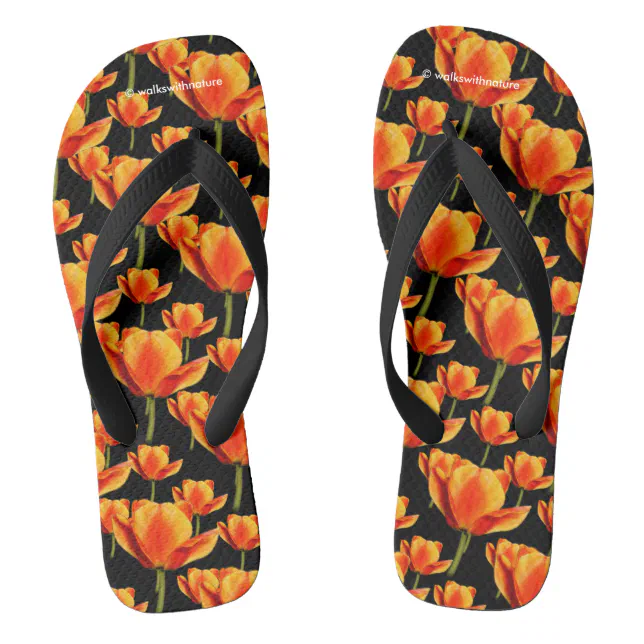 Yellow-and-Red Streaked Tulips Flip Flops