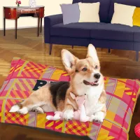 Plaid Pattern Stylish Colorful Dog Name Pet Bed