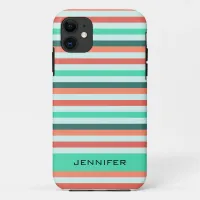 Modern Bright Warm Orange Aqua Stripe Patterned iPhone 11 Case