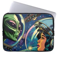 Woman Astronaut Meets Extraterrestrial Alien  Laptop Sleeve