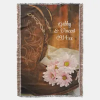 Pink Daisies Cowboy Boots Country Western Wedding Throw Blanket