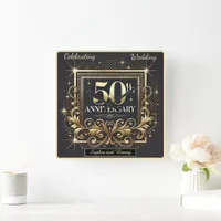 Golden Glow: 50th Anniversary Tribute Square Wall Clock