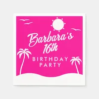 Tropical Beach Girly Hot Pink Sweet 16  Napkins