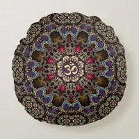 V2-Vintage Bohemian Spirit OM Yoga Round Cushion