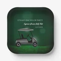 Green golf cart golfers bachelor party golf party paper plates