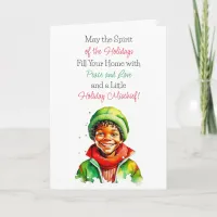 Cute Vintage Little Elf Christmas Blessings Card