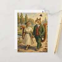 Cute Squirrel Couple Windy Walk in the Park Postcard