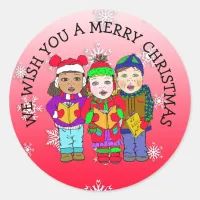 Wishing you a Merry Christmas Carolers Classic Round Sticker